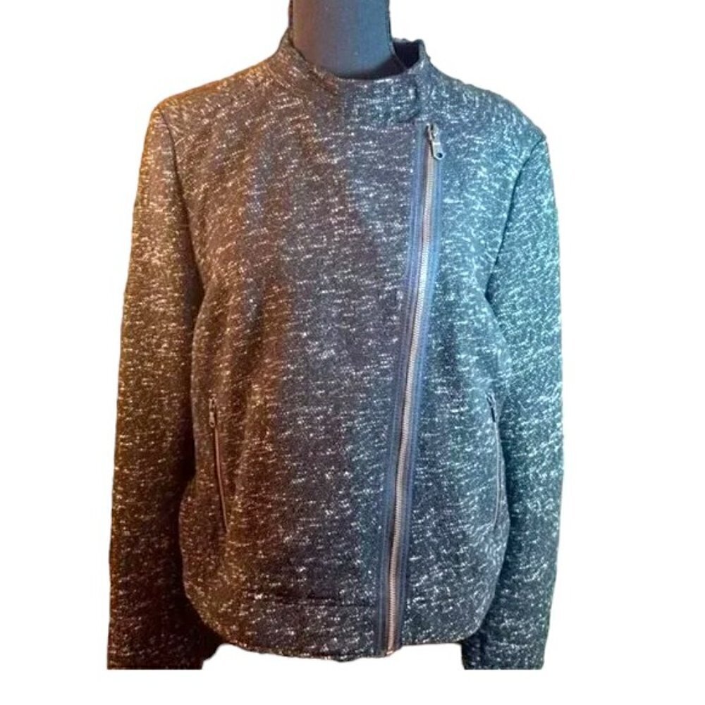 Gap Women’s Wool Blend Speckled Gray Large Zippered Moto Jacket